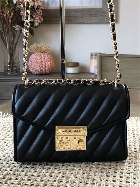 michael kors rose quilted crossbodg black|Michael Kors Small Rose Quilted Leather Shoulder Flap Bag Black.